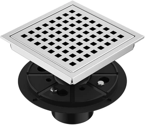 6-Inch Square Shower Floor Drain Chrome with ABS Flange Stainless Steel, Anti-Clog, Removable Grid Grate Hair Catcher, for Modern Bathroom Remodel Curbless Shower 6-Inch Square Shower Floor Drain Chrome with ABS Flange Stainless Steel, Anti-Clog, Removable Grid Grate Hair Catcher, for Modern Bathroom Remodel Curbless Shower