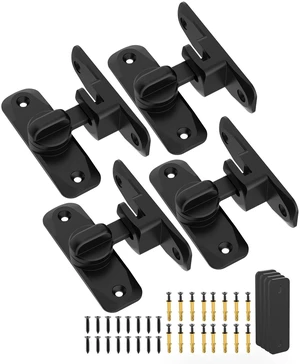 90/180 Degree Barn Door Latch Lock with Spacer, Black, 4 Pack Zinc Alloy Slide Locks for Uneven Frames, Sliding Panels, Bathrooms, Bedroom, French and Garden Gates, Screws Included 90/180 Degree Barn Door Latch Lock with Spacer, Black, 4 Pack Zinc Alloy Slide Locks for Uneven Frames, Sliding Panels, Bathrooms, Bedroom, French and Garden Gates, Screws Included