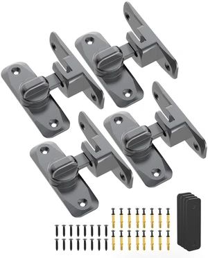 90/180 Degree Barn Door Latch Lock with Spacer, Grey, 4 Pack Zinc Alloy Slide Locks for Uneven Frames, Sliding Panels, Bathrooms, Bedroom, French and Garden Gates, Screws Included 90/180 Degree Barn Door Latch Lock with Spacer, Grey, 4 Pack Zinc Alloy Slide Locks for Uneven Frames, Sliding Panels, Bathrooms, Bedroom, French and Garden Gates, Screws Included
