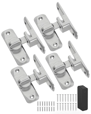 90/180 Degree Barn Door Latch Lock with Spacer, Silver, 4 Pack Zinc Alloy Slide Locks for Uneven Frames, Sliding Panels, Bathrooms, Bedroom, French and Garden Gates, Screws Included 90/180 Degree Barn Door Latch Lock with Spacer, Silver, 4 Pack Zinc Alloy Slide Locks for Uneven Frames, Sliding Panels, Bathrooms, Bedroom, French and Garden Gates, Screws Included