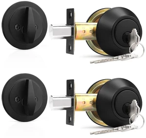 Keyed Alike Single Cylinder Deadbolts Flat Black, Keyway Keys Handleset, 3 Keys Interior& Exterior Door Hardware (for Entrance Lock and Front Gate), 2 Pack Keyed Alike Single Cylinder Deadbolts Flat Black, Keyway Keys Handleset, 3 Keys Interior& Exterior Door Hardware (for Entrance Lock and Front Gate), 2 Pack