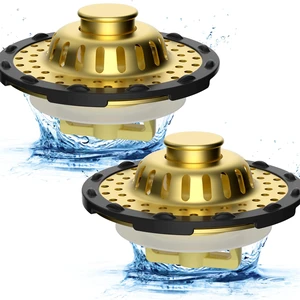 2PCS Universal Metal Bathtub Drain Stopper Top Hair Catcher, Brushed Gold Shower Drain Tub Stopper with Stainless Steel Visible Filter Basket, Upgraded 3 in 1 Pop-up Drain Plug for 1.5 to 2.4" Hole 2PCS Universal Metal Bathtub Drain Stopper Top Hair Catcher, Brushed Gold Shower Drain Tub Stopper with Stainless Steel Visible Filter Basket, Upgraded 3 in 1 Pop-up Drain Plug for 1.5 to 2.4" Hole