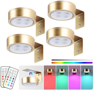 4-Pack Picture Light Battery Operated Painting Lights, Gold Magnetic LED Display 13 Color RGB Art Light with Remote, Dimmable and Timer Portrait Light for Art Frame Artworking, Wall Decor Puck Light 4-Pack Picture Light Battery Operated Painting Lights, Gold Magnetic LED Display 13 Color RGB Art Light with Remote, Dimmable and Timer Portrait Light for Art Frame Artworking, Wall Decor Puck Light