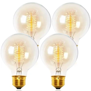 60W Incandescent Light Bulb 4-Pack, G80 Edison Bulb Clear Glass 2200K Warm Light, 230LM Brightness, 110V E26 Base, Dimmable Vintage Style Bulb for Bedroom Living Room Decor 60W Incandescent Light Bulb 4-Pack, G80 Edison Bulb Clear Glass 2200K Warm Light, 230LM Brightness, 110V E26 Base, Dimmable Vintage Style Bulb for Bedroom Living Room Decor