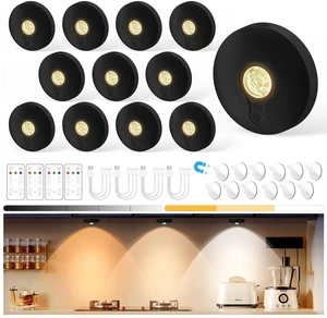 Rechargeable Puck Lights with Remote, 12 Pack Magnetic Under Cabinet Lighting, 1500mAh Battery Operated LED Tap Lights with Dimmer & Timmer for Kitchen, Closet, Shelf - 3 Color Temps, Black Rechargeable Puck Lights with Remote, 12 Pack Magnetic Under Cabinet Lighting, 1500mAh Battery Operated LED Tap Lights with Dimmer & Timmer for Kitchen, Closet, Shelf - 3 Color Temps, Black