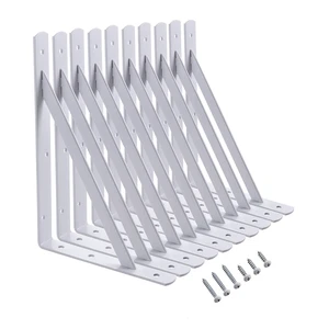 Heavy Duty Shelf Brackets, 12 x 8 Inch White Metal L Brackets, 10 Pack 600LBS Per Pair, Stable Triangle Steel Design, Rust-Resistant Coating, Screws And Anchors Included For Space-Saving Storage Heavy Duty Shelf Brackets, 12 x 8 Inch White Metal L Brackets, 10 Pack 600LBS Per Pair, Stable Triangle Steel Design, Rust-Resistant Coating, Screws And Anchors Included For Space-Saving Storage