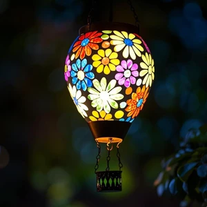 Mosaic Flowers Hot Air Balloon Solar Lantern Glass Outdoor Hanging Hot Air Balloon Solar Flickering Flame Light Waterproof Garden Patio Yard Party Decorations Gifts for Women Mosaic Flowers Hot Air Balloon Solar Lantern Glass Outdoor Hanging Hot Air Balloon Solar Flickering Flame Light Waterproof Garden Patio Yard Party Decorations Gifts for Women