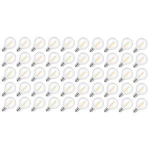 50 Pack G40 LED Replacement String Light Bulbs, E12 Base, 1W,2700K Waterproof, Shatterproof, Energy Efficient, Dimmable, Equal to 5W Incandescent, Warm White, Not Solar String Compatible 50 Pack G40 LED Replacement String Light Bulbs, E12 Base, 1W,2700K Waterproof, Shatterproof, Energy Efficient, Dimmable, Equal to 5W Incandescent, Warm White, Not Solar String Compatible