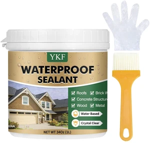 Clear Waterproof Sealant, Self-Leveling Brush-On Coating, 34 Fl Oz Long-Lasting Waterproofing For Cracks, Seams, Roof Joints, Gutters, Walls, And Bathroom Edges; Water-Based Acrylic Formula Clear Waterproof Sealant, Self-Leveling Brush-On Coating, 34 Fl Oz Long-Lasting Waterproofing For Cracks, Seams, Roof Joints, Gutters, Walls, And Bathroom Edges; Water-Based Acrylic Formula