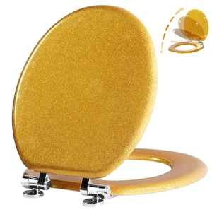 Glitter Toilet Seat, Slow Close (Round, Gold) Molded Wood Round Toilet Seat, Quiet Close, Quick Release Hinges, Easy to Install and Clean Glitter Toilet Seat, Slow Close (Round, Gold) Molded Wood Round Toilet Seat, Quiet Close, Quick Release Hinges, Easy to Install and Clean