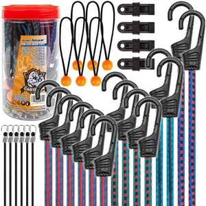 30-Piece Heavy-Duty Bungee Cord Assortment with Hooks Latex Cords in 10, 18, 24, 32 and 40 in Sizes, 8 in Canopy Ties and 4 Tarp Clips for Cargo and Camping 30-Piece Heavy-Duty Bungee Cord Assortment with Hooks Latex Cords in 10, 18, 24, 32 and 40 in Sizes, 8 in Canopy Ties and 4 Tarp Clips for Cargo and Camping
