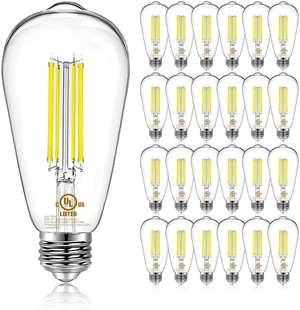 24 Pack Vintage LED Edison Bulbs, E26 Led Bulb 60W Equivalent, Dimmable Led Light Bulbs, High Brightness 800 LM Daylight White 5000K, ST58 Antique Filament Bulbs, Clear Glass Style for Home 24 Pack Vintage LED Edison Bulbs, E26 Led Bulb 60W Equivalent, Dimmable Led Light Bulbs, High Brightness 800 LM Daylight White 5000K, ST58 Antique Filament Bulbs, Clear Glass Style for Home