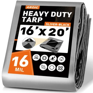 16x20 FT Waterproof Tarp, 16 Mil Thick Heavy Duty Cover Reinforced Edges & Rustproof Grommets - UV Resistant Tearproof Tarpaulin for Camping Tent, Pool Cover, Emergency Rain Shelter 16x20 FT Waterproof Tarp, 16 Mil Thick Heavy Duty Cover Reinforced Edges & Rustproof Grommets - UV Resistant Tearproof Tarpaulin for Camping Tent, Pool Cover, Emergency Rain Shelter