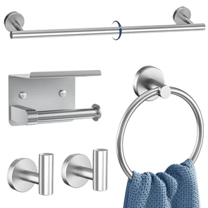 5 Pieces Bathroom Hardware Set Brushed Nickel Towel Bar Set Round Towel Holder Set Upgraded Paper Towel Holder with Shelf Stainless Steel Wall Mounted,23.6 Inch 5 Pieces Bathroom Hardware Set Brushed Nickel Towel Bar Set Round Towel Holder Set Upgraded Paper Towel Holder with Shelf Stainless Steel Wall Mounted,23.6 Inch