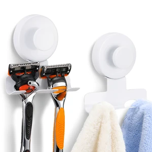 Suction Cup Razor and Shaver Holder for Shower Wall, Stainless Steel Reusable Suction Hook for Towel and Loofah, Damage-Free Installation (2, White) Suction Cup Razor and Shaver Holder for Shower Wall, Stainless Steel Reusable Suction Hook for Towel and Loofah, Damage-Free Installation (2, White)