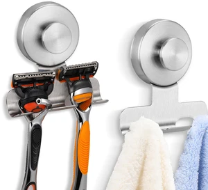 Suction Cup Razor and Shaver Holder for Shower Wall, Stainless Steel Reusable Suction Hook for Towel and Loofah, Damage-Free Installation (2, Brushed Nickel) Suction Cup Razor and Shaver Holder for Shower Wall, Stainless Steel Reusable Suction Hook for Towel and Loofah, Damage-Free Installation (2, Brushed Nickel)