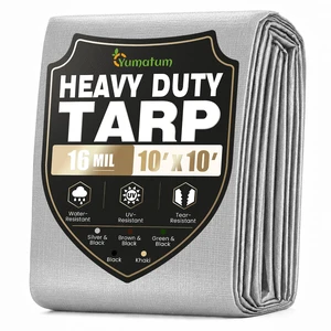 16 Mil 10x10 FT Heavy Duty Waterproof Tarps for Outdoor, Silver Heavy Duty Tarps with Reinforced Edges & Rustproof Grommets, Waterproof Cover for Roof, Tent, Camping, Pool, Car 16 Mil 10x10 FT Heavy Duty Waterproof Tarps for Outdoor, Silver Heavy Duty Tarps with Reinforced Edges & Rustproof Grommets, Waterproof Cover for Roof, Tent, Camping, Pool, Car