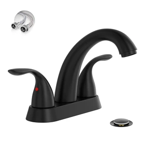 4 Inch 2 or 3 Holes 2 Handles Centerset Matte Black Lead-Free Bathroom Sink Faucet, Bathroom Faucet with Copper Pop Up Drain and Water Supply Lines, BF008-5-MB 4 Inch 2 or 3 Holes 2 Handles Centerset Matte Black Lead-Free Bathroom Sink Faucet, Bathroom Faucet with Copper Pop Up Drain and Water Supply Lines, BF008-5-MB