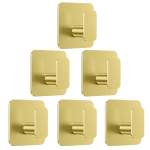 Gold Hooks for Hanging Heavy Duty, Adhesive Hooks for Shower, Bathroom, Kitchen, Robe, Towel, Coat, Waterproof & Rustproof Hook for Walls No Damage, Stainless Steel Sticky Hook - 6 Pack Gold Hooks for Hanging Heavy Duty, Adhesive Hooks for Shower, Bathroom, Kitchen, Robe, Towel, Coat, Waterproof & Rustproof Hook for Walls No Damage, Stainless Steel Sticky Hook - 6 Pack