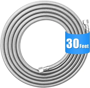 Refrigerator Water Line - 30FT,Foodgrade PEX Inner Hose for Fridge IceMaker Stainless Steel Braided Ice Maker Water Hose,Rustproof Fridge Water Line with Both End 1/4" Comp Fittings Refrigerator Water Line - 30FT,Foodgrade PEX Inner Hose for Fridge IceMaker Stainless Steel Braided Ice Maker Water Hose,Rustproof Fridge Water Line with Both End 1/4" Comp Fittings