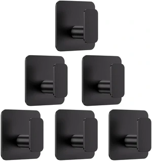 Black Hooks for Hanging Heavy Duty, Adhesive Hooks for Shower, Bathroom, Kitchen, Robe, Towel, Coat, Waterproof & Rustproof Hook for Walls No Damage, Sticky Wall Towel Hooks - 6 Pack Black Hooks for Hanging Heavy Duty, Adhesive Hooks for Shower, Bathroom, Kitchen, Robe, Towel, Coat, Waterproof & Rustproof Hook for Walls No Damage, Sticky Wall Towel Hooks - 6 Pack