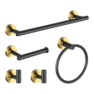 5 Pieces Bathroom Hardware Set Black Gold, Towel Rack Including 2pcs 16 inch Tower Bar, Towel Ring and 2 PCS Towel Hooks 5 Pieces Bathroom Hardware Set Black Gold, Towel Rack Including 2pcs 16 inch Tower Bar, Towel Ring and 2 PCS Towel Hooks