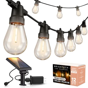 Ambience Hybrid Outdoor String Lights - Dual Plug and Solar Powered Waterproof LED Light String for Outside - 27 Ft, Soft White Edison Bulbs, for Camping, Patio, Cafe, Yard, Porch Ambience Hybrid Outdoor String Lights - Dual Plug and Solar Powered Waterproof LED Light String for Outside - 27 Ft, Soft White Edison Bulbs, for Camping, Patio, Cafe, Yard, Porch