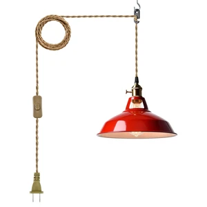 Plug-in Pendant Light Vintage Red Barn Shade-10.06" W with Switch Flexible Hanging Light, Adjutable 216.5"L Cord with On-Off Switch Swag Lamp for Kitchen Bar Dining Foyer Cafe Bedroom Plug-in Pendant Light Vintage Red Barn Shade-10.06" W with Switch Flexible Hanging Light, Adjutable 216.5"L Cord with On-Off Switch Swag Lamp for Kitchen Bar Dining Foyer Cafe Bedroom