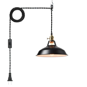 Industrial Plug in Pendant Light, Black Farmhouse Barn Light 17ft Cord, E26 Swag Hanging Light Fixture for Kitchen Dining Room Bedroom Bar Cafe Restaurant Loft, Dual Switch Industrial Plug in Pendant Light, Black Farmhouse Barn Light 17ft Cord, E26 Swag Hanging Light Fixture for Kitchen Dining Room Bedroom Bar Cafe Restaurant Loft, Dual Switch