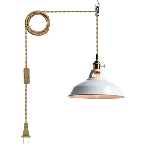 Nordic Plug in Pendant Light White Barn Shade with Dual Switches 216.5" Plug Cord, Metal Barn Shade, On/off and Rotary Switches, E26 Removable Swag Light for Any Indoor Spaces Nordic Plug in Pendant Light White Barn Shade with Dual Switches 216.5" Plug Cord, Metal Barn Shade, On/off and Rotary Switches, E26 Removable Swag Light for Any Indoor Spaces
