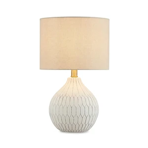 Ceramic Table Lamp, Bedside, Antique White Textured wave ceramic base, Compact 18-inch height ideal for bedside nightstands and transitional styling, Wardmont Series Ceramic Table Lamp, Bedside, Antique White Textured wave ceramic base, Compact 18-inch height ideal for bedside nightstands and transitional styling, Wardmont Series