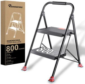 Foldable Step Ladder Stool - 2-Stepping Extension Tall Heavy Duty with Handrails, 800Lbs Capacity for Home Adults Kitchen, Closet Indoor House Extendable Stepstool Stair Ladders Foldable Step Ladder Stool - 2-Stepping Extension Tall Heavy Duty with Handrails, 800Lbs Capacity for Home Adults Kitchen, Closet Indoor House Extendable Stepstool Stair Ladders