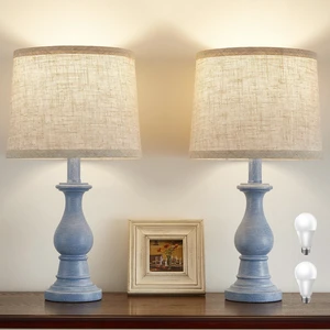 Table Lamps Set of 2, 18.5" Vintage Bedside Lamps for Bedroom Living Room Farmhouse Nightstand Lamps with Oatmeal Linen Shades, 3 Color Temperature Switchable, Includes 2 LED Bulbs, Blue Base Table Lamps Set of 2, 18.5" Vintage Bedside Lamps for Bedroom Living Room Farmhouse Nightstand Lamps with Oatmeal Linen Shades, 3 Color Temperature Switchable, Includes 2 LED Bulbs, Blue Base