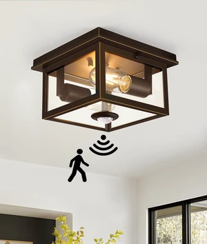 Motion Sensor Outdoor Ceiling Light with Remote, 8.5 Inch Brown and Gold Flush Mount Porch Light Fixture with United Glass Cover, 5 Modes Outside Flush Mount Light for Porch, Garage, Entryway Motion Sensor Outdoor Ceiling Light with Remote, 8.5 Inch Brown and Gold Flush Mount Porch Light Fixture with United Glass Cover, 5 Modes Outside Flush Mount Light for Porch, Garage, Entryway