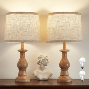 Table Lamps Set of 2, 18.5" Vintage Bedside Lamps for Bedroom Living Room Farmhouse Nightstand Lamps with Oatmeal Linen Shades, 3 Color Temperature Switchable, Includes 2 LED Bulbs, Wood Grain Base Table Lamps Set of 2, 18.5" Vintage Bedside Lamps for Bedroom Living Room Farmhouse Nightstand Lamps with Oatmeal Linen Shades, 3 Color Temperature Switchable, Includes 2 LED Bulbs, Wood Grain Base
