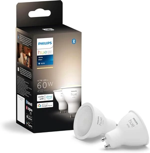 Smart 60W GU10 LED Bulb, White Light, 2 Pack, 450LM, Indoor Light Bulbs, Control with Hue App, Compatible with Alexa, Google Assistant and Apple HomeKit Smart 60W GU10 LED Bulb, White Light, 2 Pack, 450LM, Indoor Light Bulbs, Control with Hue App, Compatible with Alexa, Google Assistant and Apple HomeKit