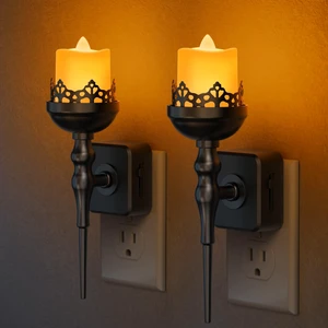 Halloween Night Light, Gothic Candle Night Lights, Amber 1600K 2 Pack vintage candle night lights plug into wall, 0-100% dimmable nightlight, bathroom hallway bedroom Halloween party decor Halloween Night Light, Gothic Candle Night Lights, Amber 1600K 2 Pack vintage candle night lights plug into wall, 0-100% dimmable nightlight, bathroom hallway bedroom Halloween party decor