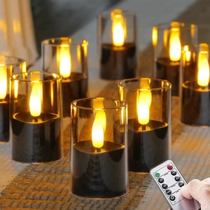 Flameless D: 1.7" H: 2.5" Small Tea Light LED Candles, Clear Acrylic Battery Operated Votive with Remote Control and Timer, Tealight Black Flickering Warm Light Pack of 8 Electric Halloween Flameless D: 1.7" H: 2.5" Small Tea Light LED Candles, Clear Acrylic Battery Operated Votive with Remote Control and Timer, Tealight Black Flickering Warm Light Pack of 8 Electric Halloween