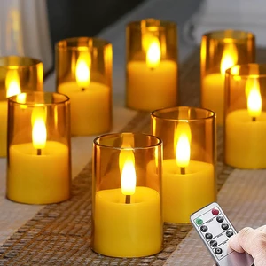 Flameless D: 1.7" H: 2.5" Small Tea Light LED Candles, Acrylic Battery Operated Votive with Remote Control and Timer, Tealight Amber Flickering Warm Light Pack of 8 Electric Long Lasting Flameless D: 1.7" H: 2.5" Small Tea Light LED Candles, Acrylic Battery Operated Votive with Remote Control and Timer, Tealight Amber Flickering Warm Light Pack of 8 Electric Long Lasting