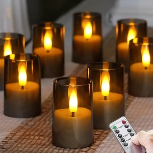 Flameless D: 1.7" H: 2.5" Small Tea Light LED Candles, Acrylic Battery Operated Votive with Remote Control and Timer, Tealight Grey Flickering Warm Light Pack of 8 Electric Long Lasting Flameless D: 1.7" H: 2.5" Small Tea Light LED Candles, Acrylic Battery Operated Votive with Remote Control and Timer, Tealight Grey Flickering Warm Light Pack of 8 Electric Long Lasting