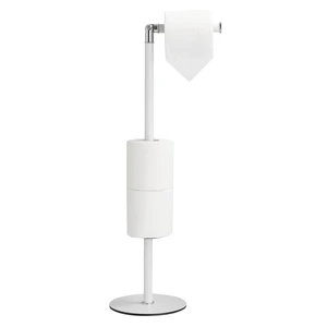 Freestanding Toilet Paper Holder, Tissue Holder On Floor with Reserve Storage Paper Rolls, Roll Paper Holder Standing On Floor (White) Freestanding Toilet Paper Holder, Tissue Holder On Floor with Reserve Storage Paper Rolls, Roll Paper Holder Standing On Floor (White)