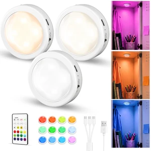 Rechargeable Locker Lights with Remote, Puck Lights, 2.95'' Mini Tap Lights, Dimmable Closet Light, 16 RGB Colors & 3 Color Temperatures, Stick-On Lights for Kitchen, Shelf (3 Packs) Rechargeable Locker Lights with Remote, Puck Lights, 2.95'' Mini Tap Lights, Dimmable Closet Light, 16 RGB Colors & 3 Color Temperatures, Stick-On Lights for Kitchen, Shelf (3 Packs)