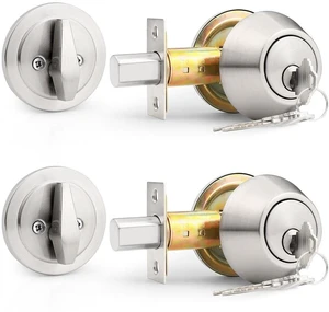 (2 Pack) Keyed Alike Single Cylinder Deadbolts Brushed Nickel (Combo Packs), Keyway Keys Handleset, 3 Keys Anti-Theft Interior& Exterior Door Hardware (for Entrance Lock and Front Gate) (2 Pack) Keyed Alike Single Cylinder Deadbolts Brushed Nickel (Combo Packs), Keyway Keys Handleset, 3 Keys Anti-Theft Interior& Exterior Door Hardware (for Entrance Lock and Front Gate)