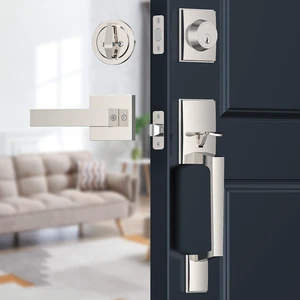 Satin Nickel Front Door Handle and Deadbolt Set for Entry Door Zinc Alloy, Front Door Lock Set, Exterior Door Handle Set, Reversible for Right & Left, Fits 35-45MM Door Thickness Satin Nickel Front Door Handle and Deadbolt Set for Entry Door Zinc Alloy, Front Door Lock Set, Exterior Door Handle Set, Reversible for Right & Left, Fits 35-45MM Door Thickness