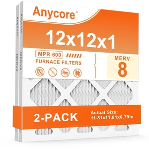 12x12x1 Air Filter 2 Pack MERV 8 Furnace HVAC AC Pleated Air Filters for Home Office MPR 600 FPR 5 (Actual Size: 11.81x11.81x0.79 inch) 12x12x1 Air Filter 2 Pack MERV 8 Furnace HVAC AC Pleated Air Filters for Home Office MPR 600 FPR 5 (Actual Size: 11.81x11.81x0.79 inch)
