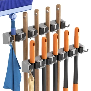 Mop and Broom Holder Organizer Wall Hanging Mount, Gray, 2 Pack Anti-Slip Broom Storage for Cleaning Organizer, Easy Install Tool Hanging Rack with 5 slots & 6 hooks for Kitchen, Garage Mop and Broom Holder Organizer Wall Hanging Mount, Gray, 2 Pack Anti-Slip Broom Storage for Cleaning Organizer, Easy Install Tool Hanging Rack with 5 slots & 6 hooks for Kitchen, Garage