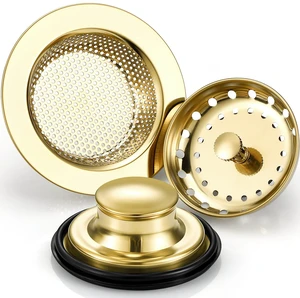 3 Pcs Sink Plug Stopper Disposal Drain Strainer,Light Gold Stainless Steel, Universal Fit for Kitchen Drains, Anti-clogging Mesh Basket, Strainer and Plug Stoppers for Garbage Disposal 3 Pcs Sink Plug Stopper Disposal Drain Strainer,Light Gold Stainless Steel, Universal Fit for Kitchen Drains, Anti-clogging Mesh Basket, Strainer and Plug Stoppers for Garbage Disposal