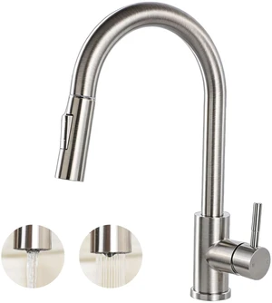 Kitchen Sink Faucet Brushed Nickel with Pull Down Sprayer, Single Hole Stainless Steel Bar Faucet, 360° Swivel Pull Out Sink Faucets for Kitchen, Laundry & Bar Sinks, HT-KF100 Kitchen Sink Faucet Brushed Nickel with Pull Down Sprayer, Single Hole Stainless Steel Bar Faucet, 360° Swivel Pull Out Sink Faucets for Kitchen, Laundry & Bar Sinks, HT-KF100