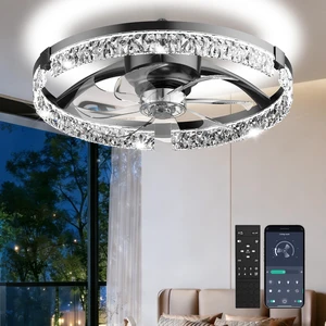 20" Low Profile Ceiling Fan with Light and Remote, Dimmable LED Flush Mount Ceiling Fan, 6 Speeds, White Modern Design for Bedroom/Living Room Black-Crystal 20" Low Profile Ceiling Fan with Light and Remote, Dimmable LED Flush Mount Ceiling Fan, 6 Speeds, White Modern Design for Bedroom/Living Room Black-Crystal
