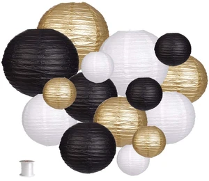 Round Hanging Paper Lanterns Black and Gold Party Decorations 15pcs Paper Lanterns Party Decorations for Wedding, Graduation, Anniversary, Birthday Party Supplies Black/Gold/White Round Hanging Paper Lanterns Black and Gold Party Decorations 15pcs Paper Lanterns Party Decorations for Wedding, Graduation, Anniversary, Birthday Party Supplies Black/Gold/White